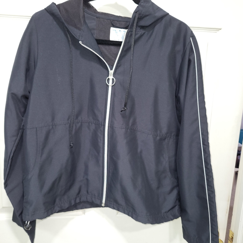 Navy Windbreaker with Stripes on Sleeves Size Large